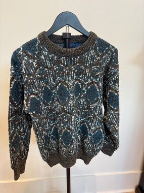 Classic Crewneck Sweater in Teal and Charcoal